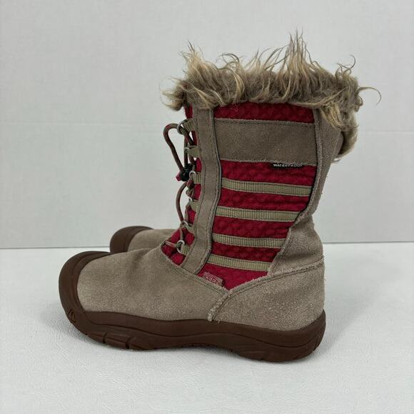 Keen Wapato Waterproof Suede Leather Boots Faux Fur Beige Pink Girl's Size 3 - Picture 3 of 9
